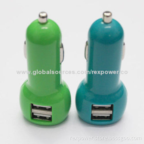 Hot-selling Side Hole Dual-USB Car Chargers, 12-24V DC Input